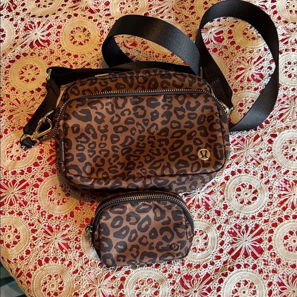 lululemon athletica Brown Leopard Crossbody Bag Set